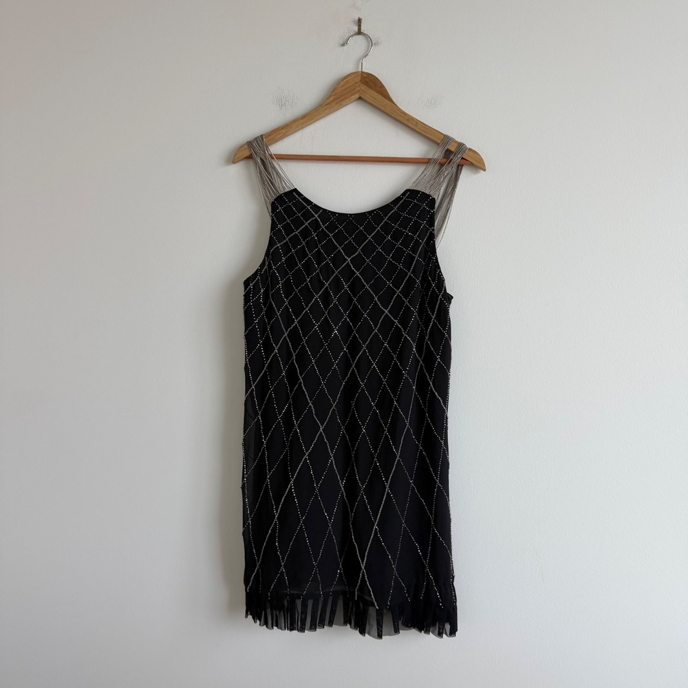 Alice + Olivia Embellished Chain and Beaded Silk Mini Dress